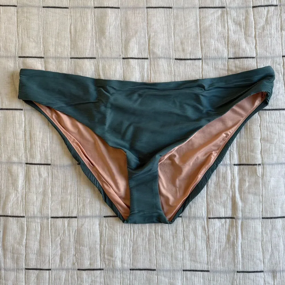 NWT J. Crew Ribbed High Rise Cheeky Bikini Bottom Beach Swim Minimalist Green 3X